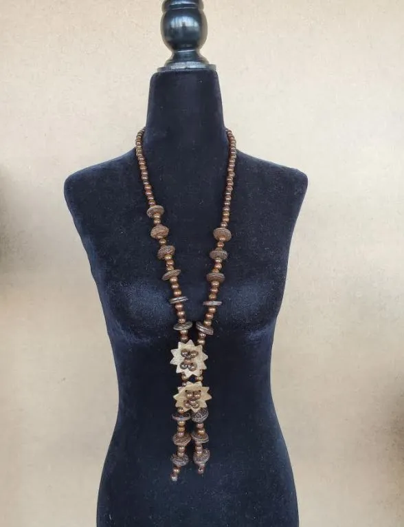 polly Necklaces N1301 Long Brown Wooden Tassel Necklace with FREE Earrings