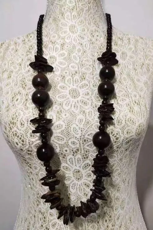 polly Necklaces N1308 Brown Round Stone Shape Wooden Bead Necklace with FREE Earrings polly Necklaces N1308 Brown Round Stone Shape Wooden Bead Necklace with FREE Earrings