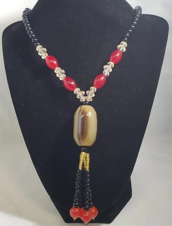 polly Necklaces N2142 Creamy Brown Glass Bead Long Necklace With Free Earrings