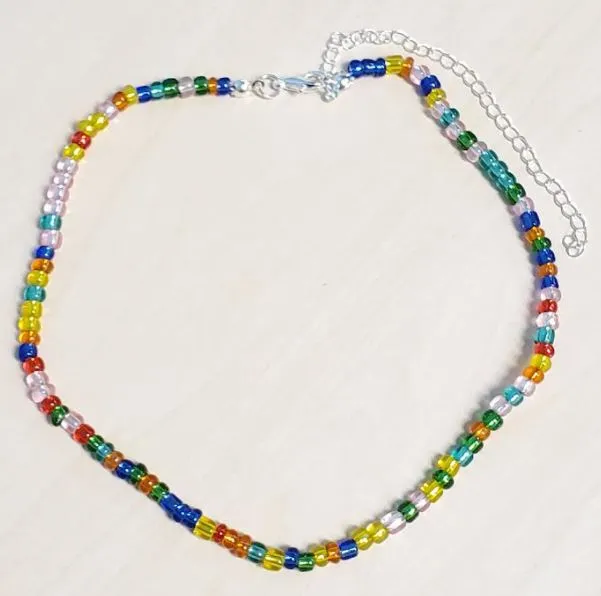 polly Necklaces N673 Silver Translucent Multi Color Seed Bead Choker Necklace with FREE Earrings polly Necklaces N673 Silver Translucent Multi Color Seed Bead Choker Necklace with FREE Earrings