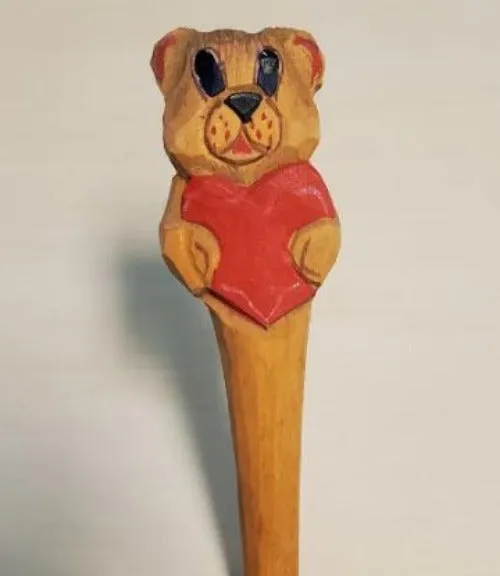 POLLY Necklaces V109 Teddy Bear with Heart Wood Pen