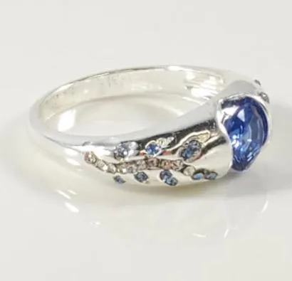 POLLY Rings R69 Silver Blue Gemstone Vines Ring