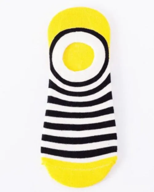 POLLY Rings SF1265 Yellow Black White Stripe Low Cut Socks