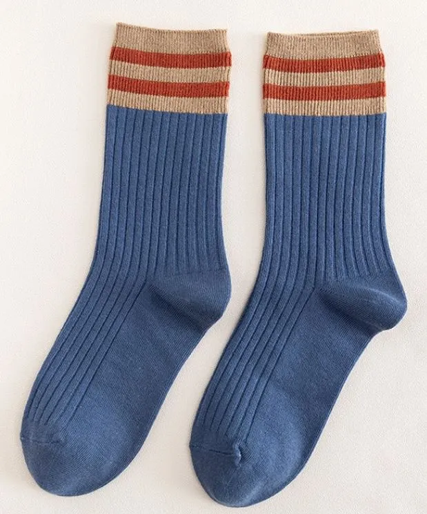 POLLY Rings SF322 Navy Blue Orange Stripe Socks