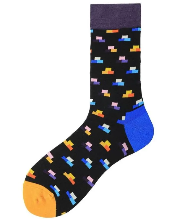 POLLY Rings SF517 Black Colorful Blocks Socks