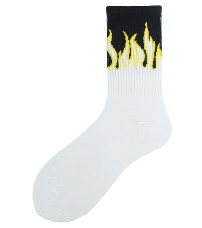 POLLY SF457 Black White Yellow Flames Socks Rings