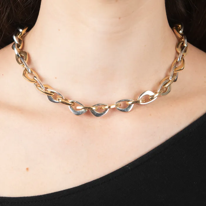 Preowned TwoTone Beloro Geometric Link Necklace STORE 5a Necklaces