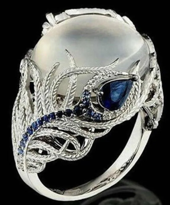 R245 Silver Feather Design Gemstones Ring POLLY Rings