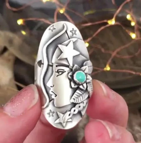 R32 Silver Native American Blue Gemstone Ring polly Rings