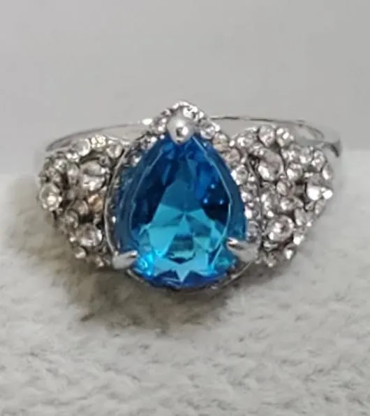 R635 Silver Blue Teardrop Gem Rhinestone Ring alice Rings