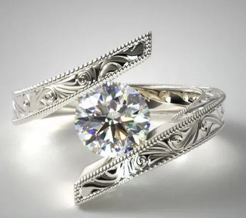 R84 Silver Etched Rhinestone Ring polly Rings