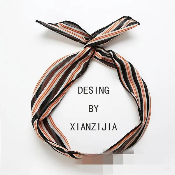 Rings 01 H76 Black Orange and White Striped Pattern Wire Cloth Hair Band