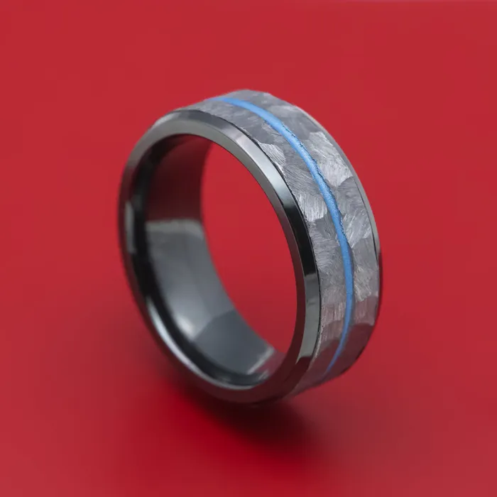 Rings Black Zirconium Ring with Tantalum and Cerakote Inlays Custom Made Band Lashbrook