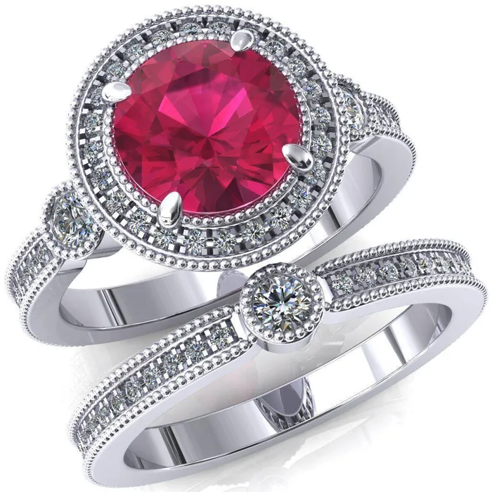 Rings Brachium Round Ruby Milgrain Halo 34 Eternity Accent Diamond Ring Fire Brilliance Rings Brachium Round Ruby Milgrain Halo 34 Eternity Accent Diamond Ring Fire Brilliance