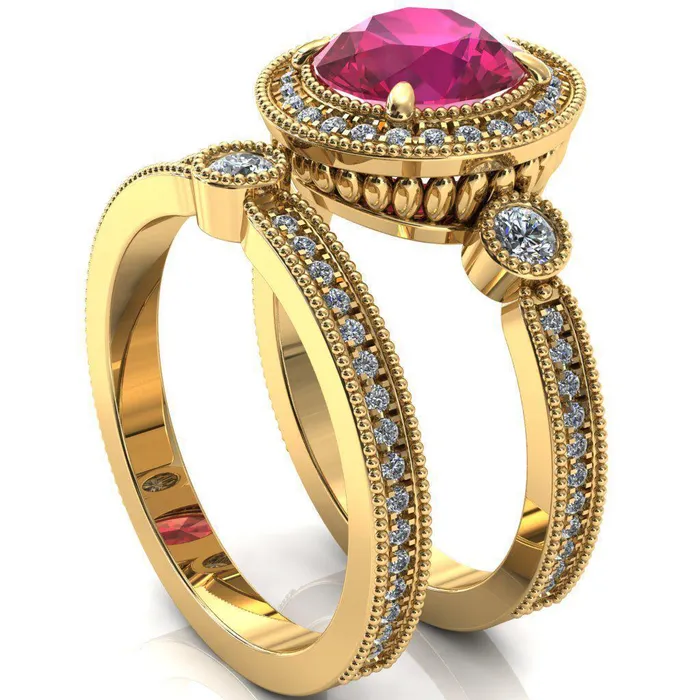 Rings Brachium Round Ruby Milgrain Halo 34 Eternity Accent Diamond Ring Fire Brilliance 