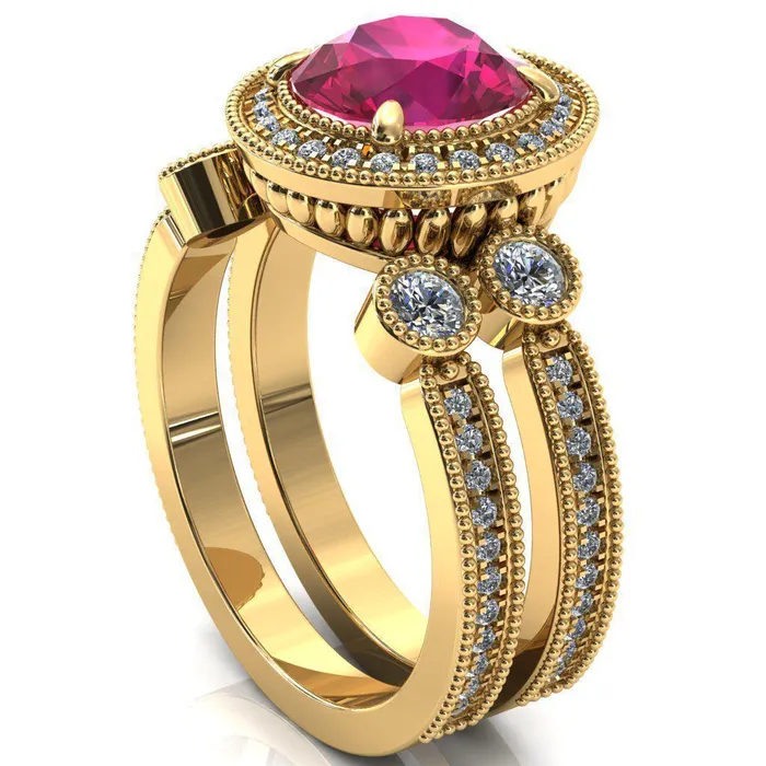 Rings Brachium Round Ruby Milgrain Halo 34 Eternity Accent Diamond Ring Fire Brilliance 