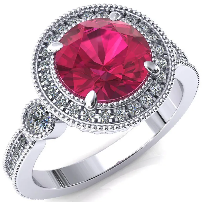 Rings Brachium Round Ruby Milgrain Halo 34 Eternity Accent Diamond Ring Fire Brilliance 