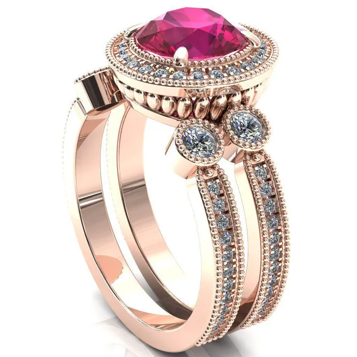 Rings Brachium Round Ruby Milgrain Halo 34 Eternity Accent Diamond Ring Fire Brilliance 