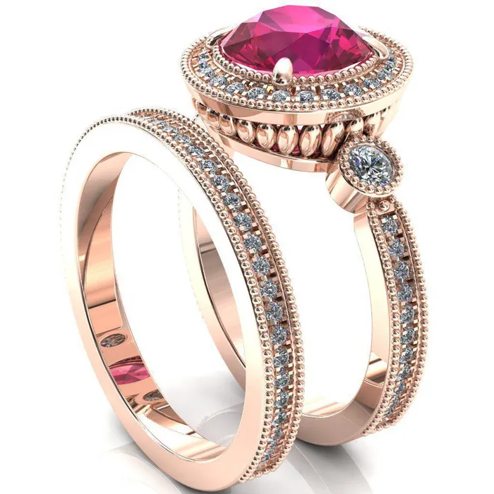 Rings Brachium Round Ruby Milgrain Halo 34 Eternity Accent Diamond Ring Fire Brilliance 