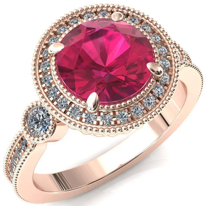 Rings Brachium Round Ruby Milgrain Halo 34 Eternity Accent Diamond Ring Fire Brilliance 
