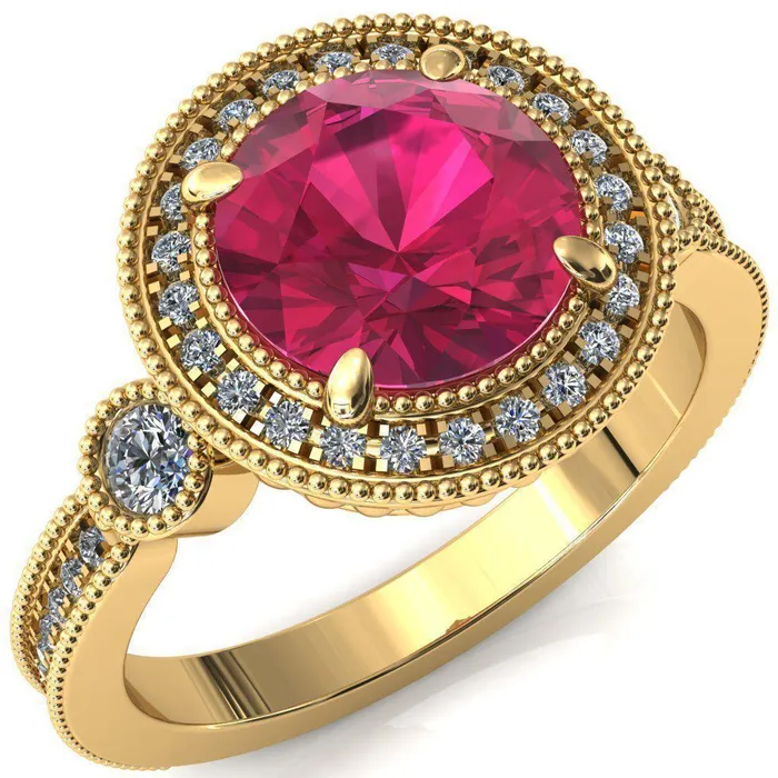 Rings Brachium Round Ruby Milgrain Halo 34 Eternity Accent Diamond Ring Fire Brilliance 
