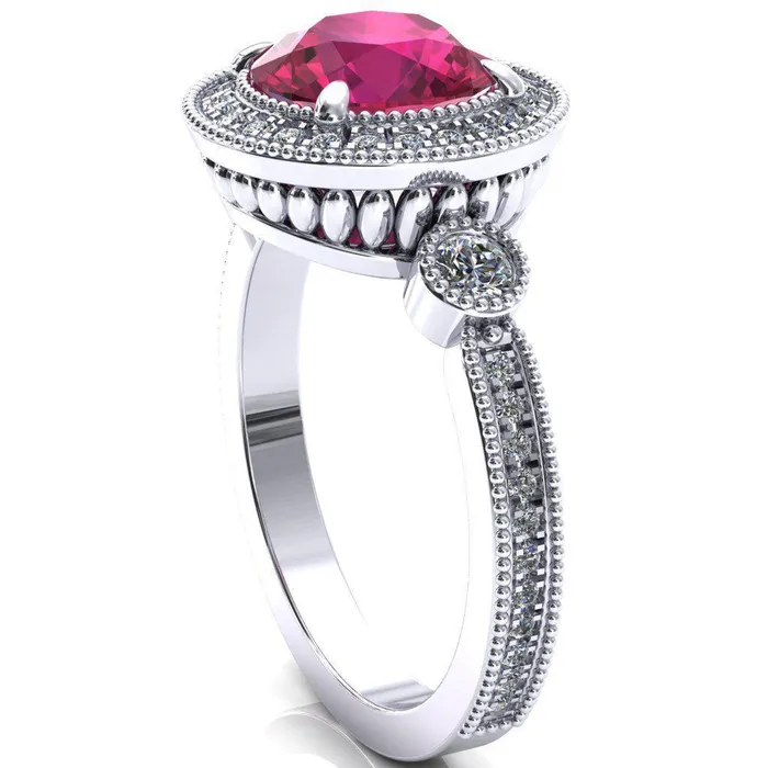 Rings Brachium Round Ruby Milgrain Halo 34 Eternity Accent Diamond Ring Fire Brilliance 
