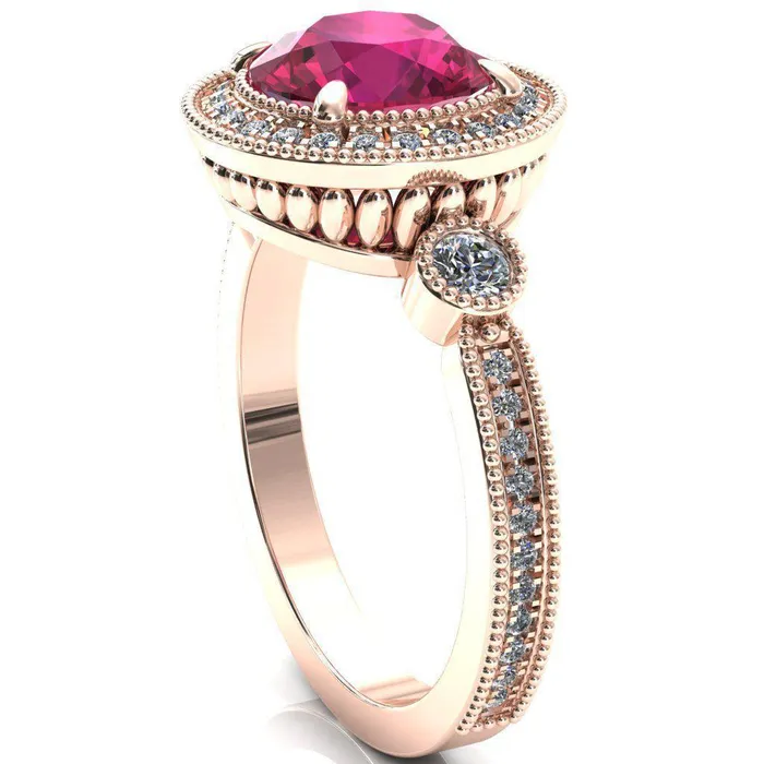 Rings Brachium Round Ruby Milgrain Halo 34 Eternity Accent Diamond Ring Fire Brilliance 