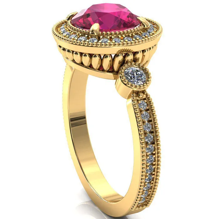 Rings Brachium Round Ruby Milgrain Halo 34 Eternity Accent Diamond Ring Fire Brilliance 
