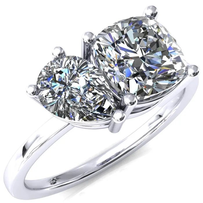Rings Fire Brilliance 7mm Cushion 7x5mm Pear TwoStone Center Toi Et Moi Ring Rings Fire Brilliance 7mm Cushion 7x5mm Pear TwoStone Center Toi Et Moi Ring