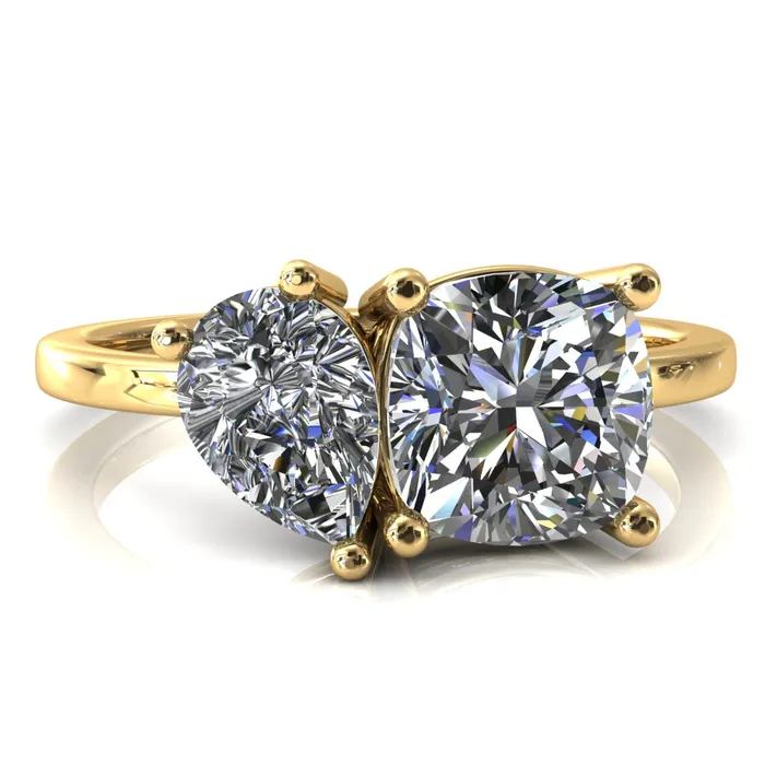 Rings Fire Brilliance 7mm Cushion 7x5mm Pear TwoStone Center Toi Et Moi Ring