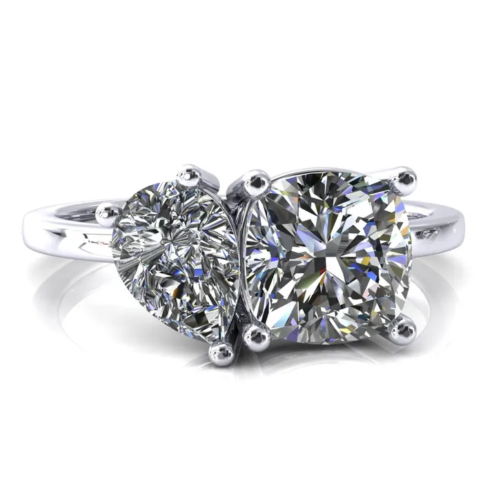 Rings Fire Brilliance 7mm Cushion 7x5mm Pear TwoStone Center Toi Et Moi Ring