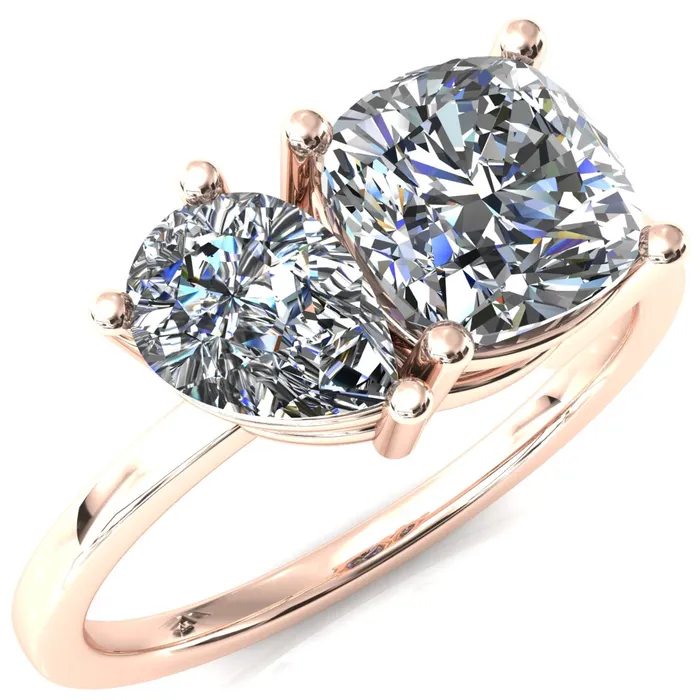 Rings Fire Brilliance 7mm Cushion 7x5mm Pear TwoStone Center Toi Et Moi Ring