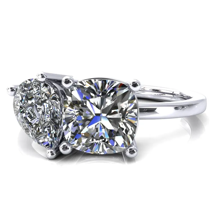 Rings Fire Brilliance 7mm Cushion 7x5mm Pear TwoStone Center Toi Et Moi Ring