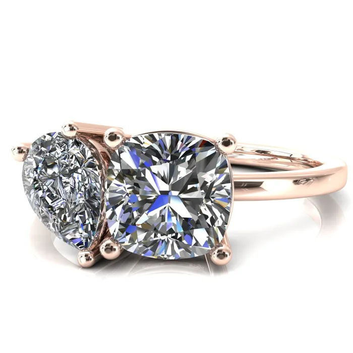 Rings Fire Brilliance 7mm Cushion 7x5mm Pear TwoStone Center Toi Et Moi Ring