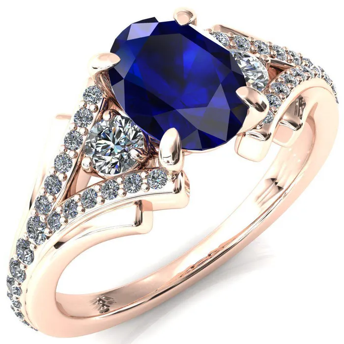 Rings Fire Brilliance Arietis Oval Blue Sapphire 4 Prong 34 Bead Split Shank Diamond Accent Ring