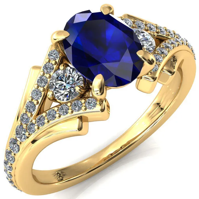 Rings Fire Brilliance Arietis Oval Blue Sapphire 4 Prong 34 Bead Split Shank Diamond Accent Ring