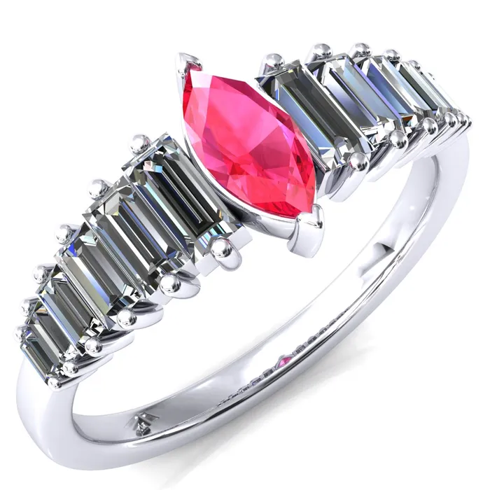 Rings Fire Brilliance Austin Marquise Sapphires with Baguette Diamonds Sparkling Ring
