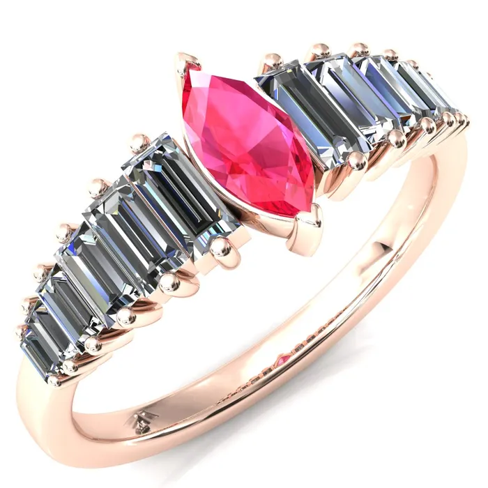 Rings Fire Brilliance Austin Marquise Sapphires with Baguette Diamonds Sparkling Ring