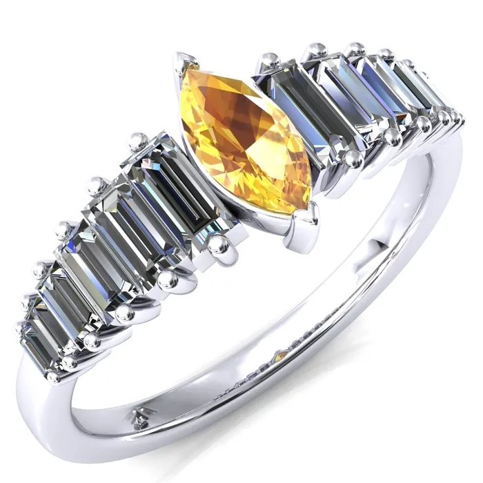 Rings Fire Brilliance Austin Marquise Sapphires with Baguette Diamonds Sparkling Ring