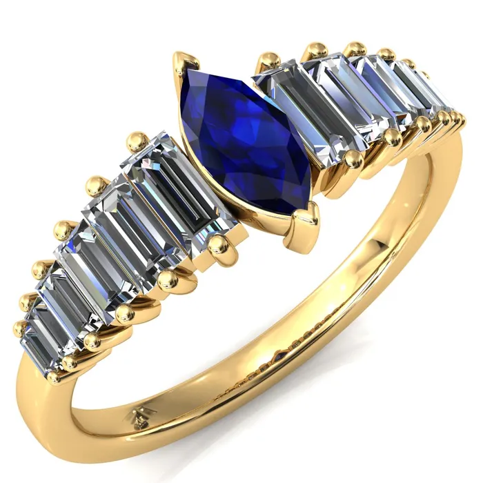 Rings Fire Brilliance Austin Marquise Sapphires with Baguette Diamonds Sparkling Ring