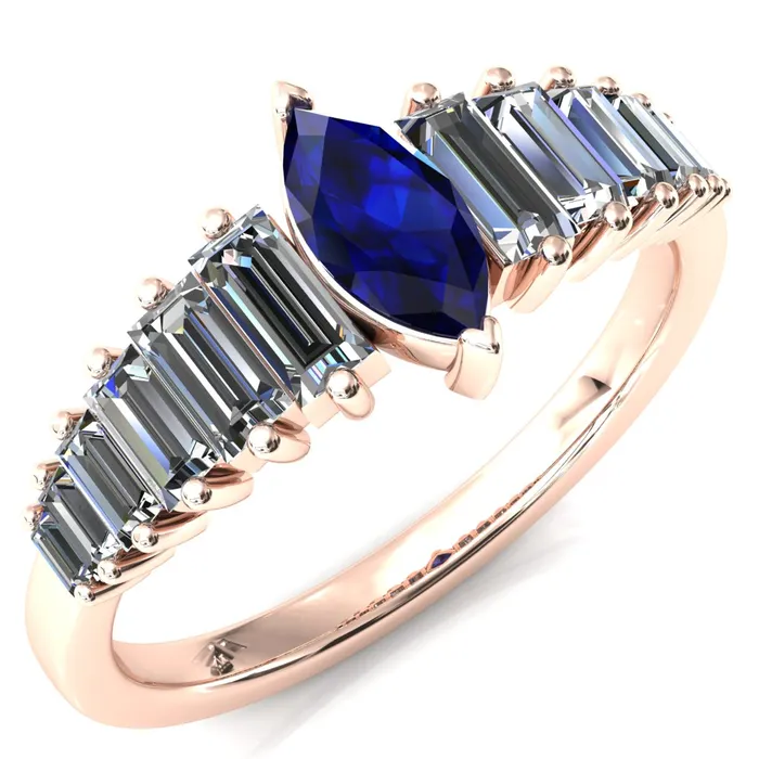 Rings Fire Brilliance Austin Marquise Sapphires with Baguette Diamonds Sparkling Ring