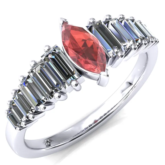 Rings Fire Brilliance Austin Marquise Sapphires with Baguette Diamonds Sparkling Ring