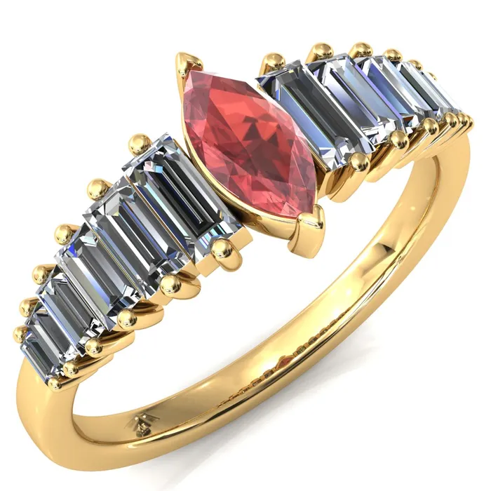 Rings Fire Brilliance Austin Marquise Sapphires with Baguette Diamonds Sparkling Ring