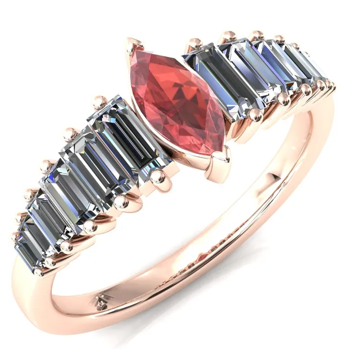 Rings Fire Brilliance Austin Marquise Sapphires with Baguette Diamonds Sparkling Ring