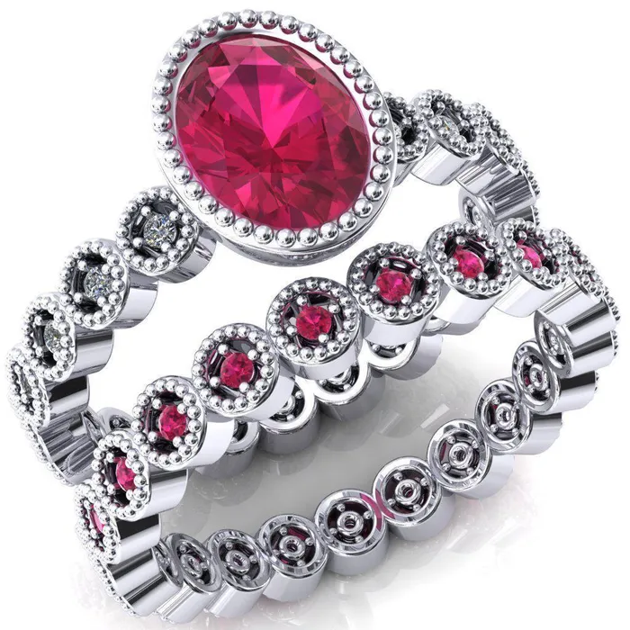 Rings Fire Brilliance Borea Oval Ruby Full Bezel Milgrain Diamond Accent Full Eternity Ring Rings Fire Brilliance Borea Oval Ruby Full Bezel Milgrain Diamond Accent Full Eternity Ring