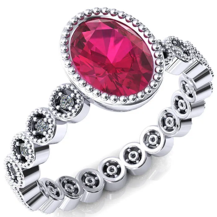 Rings Fire Brilliance Borea Oval Ruby Full Bezel Milgrain Diamond Accent Full Eternity Ring