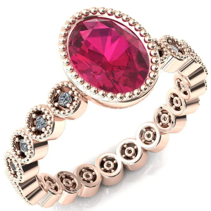 Rings Fire Brilliance Borea Oval Ruby Full Bezel Milgrain Diamond Accent Full Eternity Ring