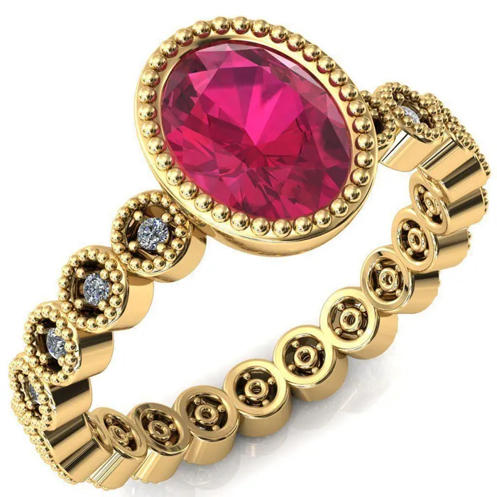 Rings Fire Brilliance Borea Oval Ruby Full Bezel Milgrain Diamond Accent Full Eternity Ring