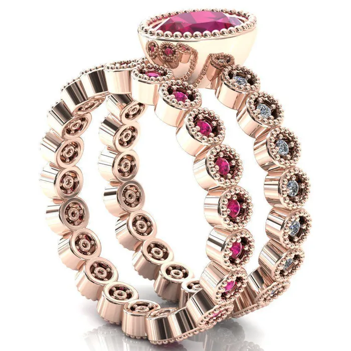 Rings Fire Brilliance Borea Oval Ruby Full Bezel Milgrain Diamond Accent Full Eternity Ring