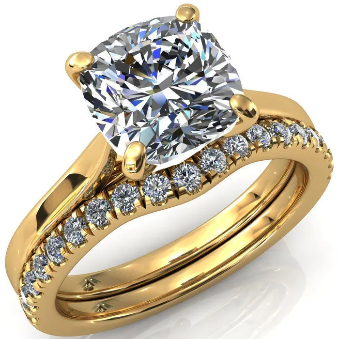 Rings Fire Brilliance Darci Cushion Moissanite 4 Prong Cathedral Solitaire Engagement Ring